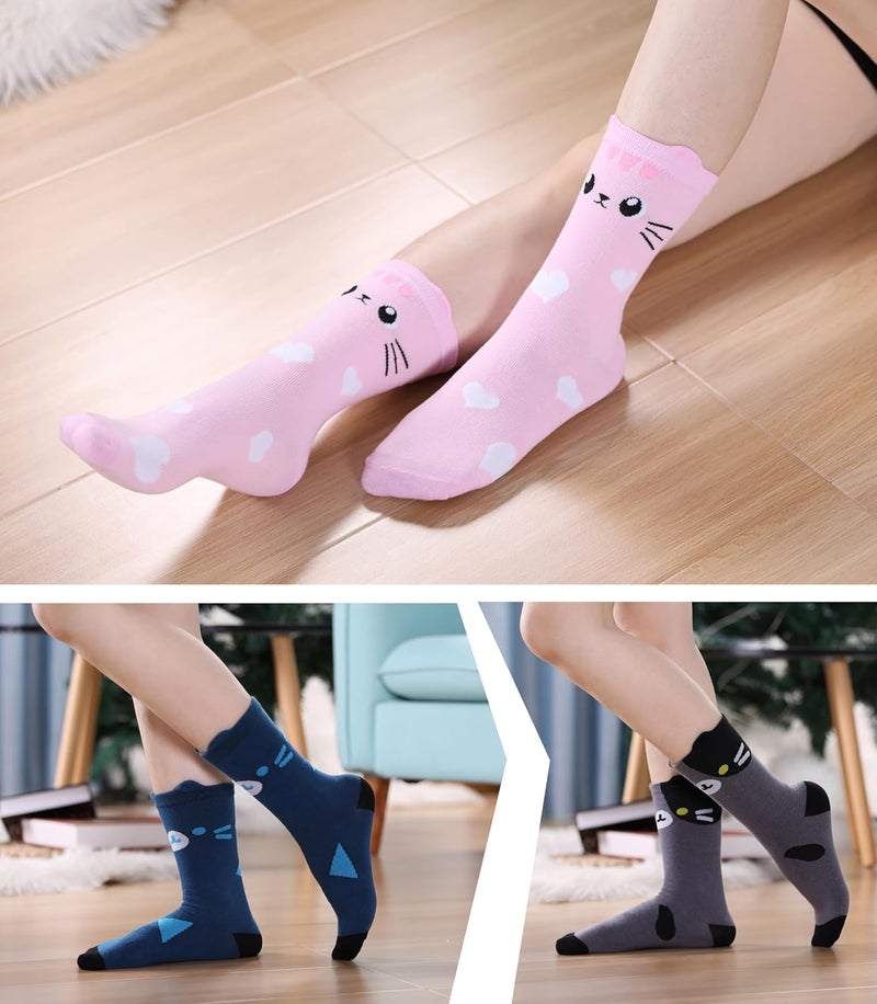 SDBING Womens Cat Socks Cute Gifts Animal Soft Breathable Thin Cotton Casual Crew Socks 5 Pairs - Image 5